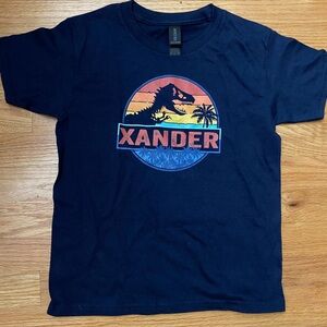 Personalized “Xander” Gildan Navy Blue Dinosaur Graphic Tee